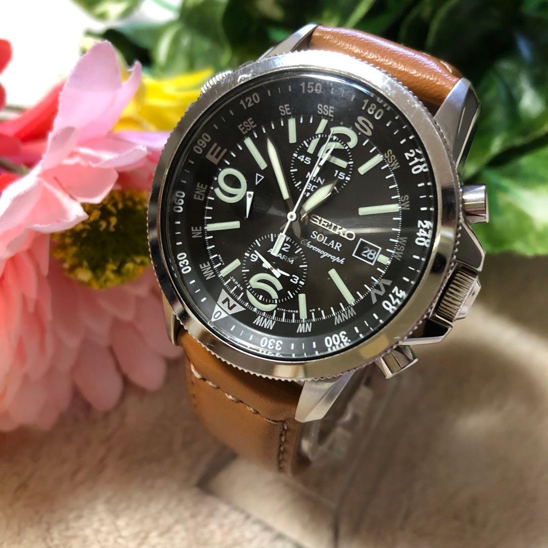SEIKO セイコー　ソーラー腕時計　クロノグラフ　レザーベルト　メンズ 楽天市場】【二種のベルトが楽しめる】セイコー ソーラー クロノグラフ
