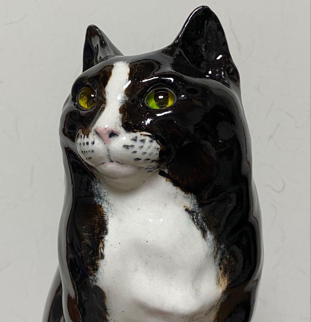 モデルNo.42 ウィンスタンレイキャット 初期作品 白黒ハチワレ猫 貫入