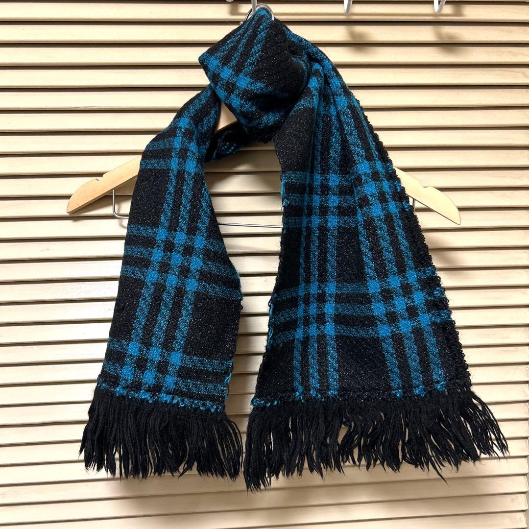 黒と青のチェック柄マフラー 49 - メルカリ
