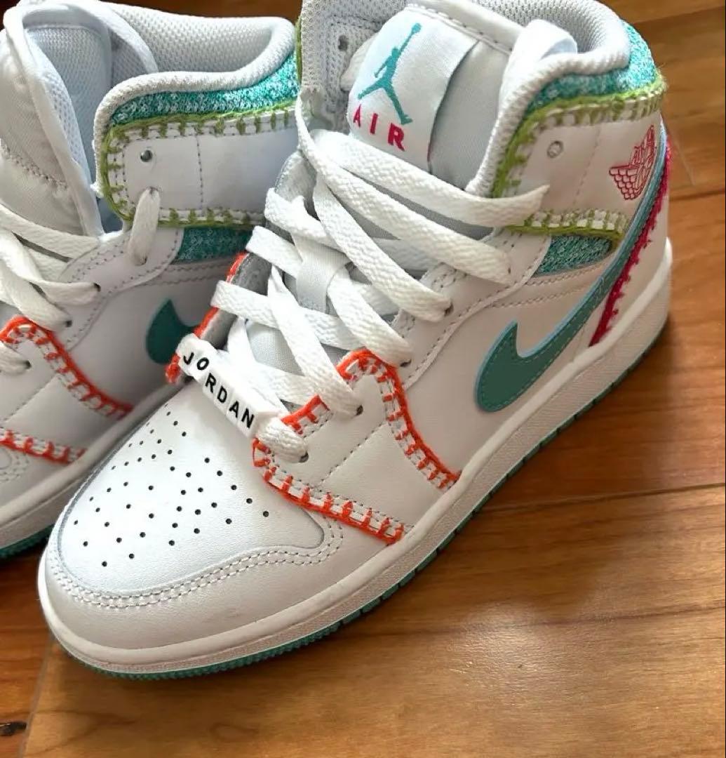 NIKE Air Jordan 1 Mid ホワイト/ターコイズ / オレンジ - メルカリ