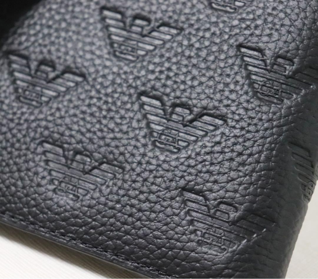 《エンポリオアルマーニ》箱付新品 イーグルロゴ総柄 立体ロゴ レザー2つ折り財布