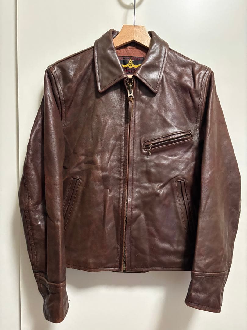 B-McCoy’s レザーライダースジャケット Aero スタイル 34 ビーマッコイ B-MCCOY'S ステアハイド シングル レザー ライダース