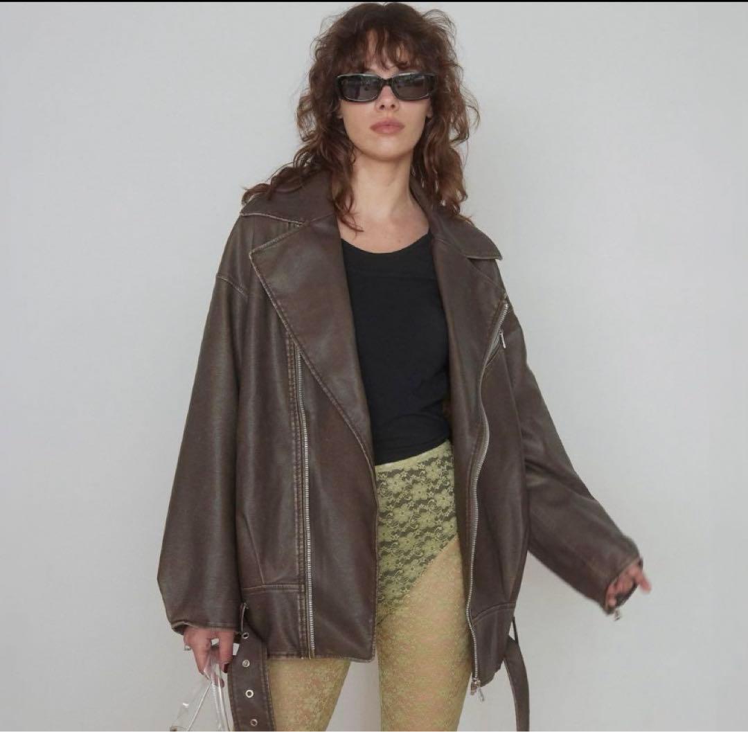 SeaRoomLynn Vintage wash レザーキルティングライダース