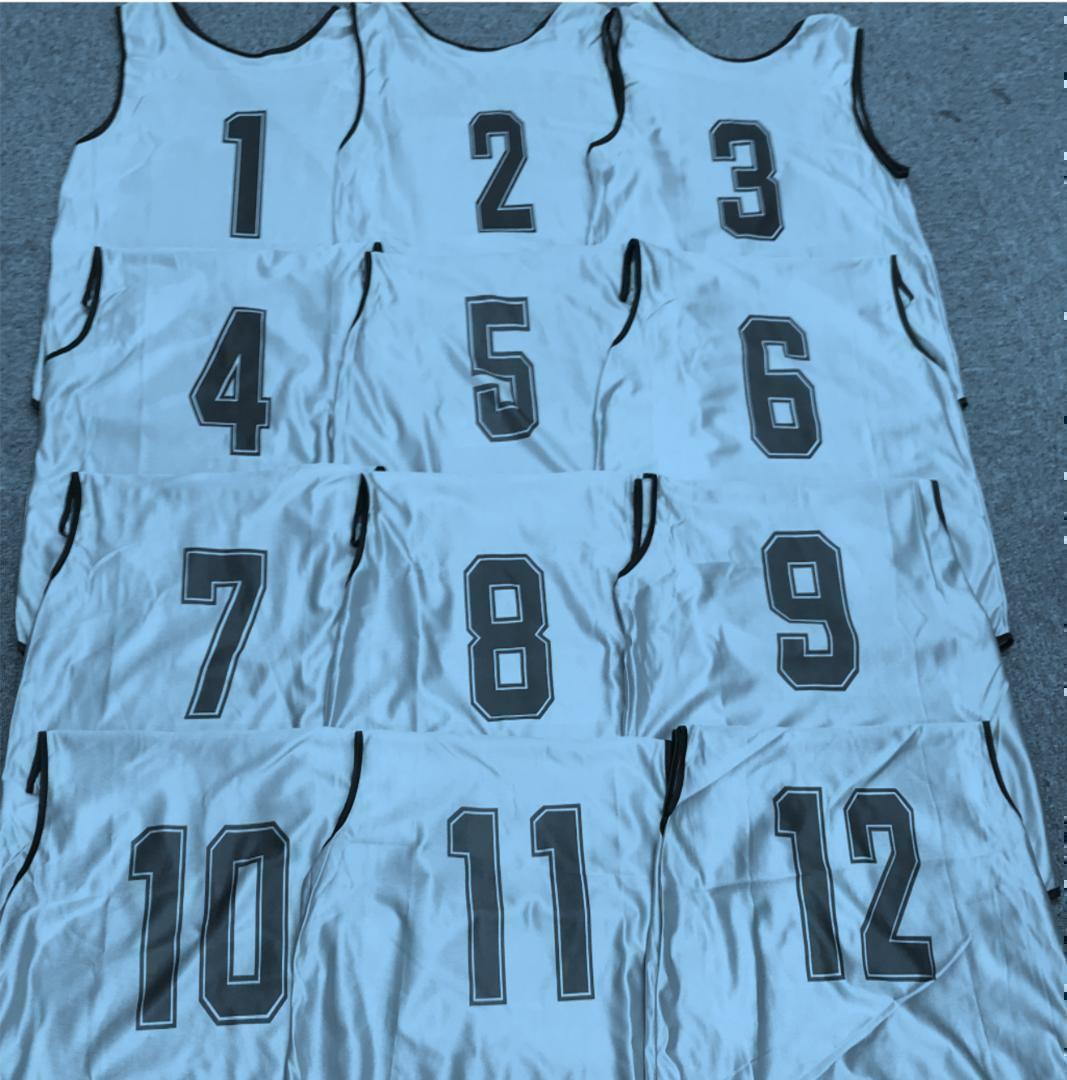 新品】ビブス12枚セット 大人サイズ 背番号1～12 ライトブル