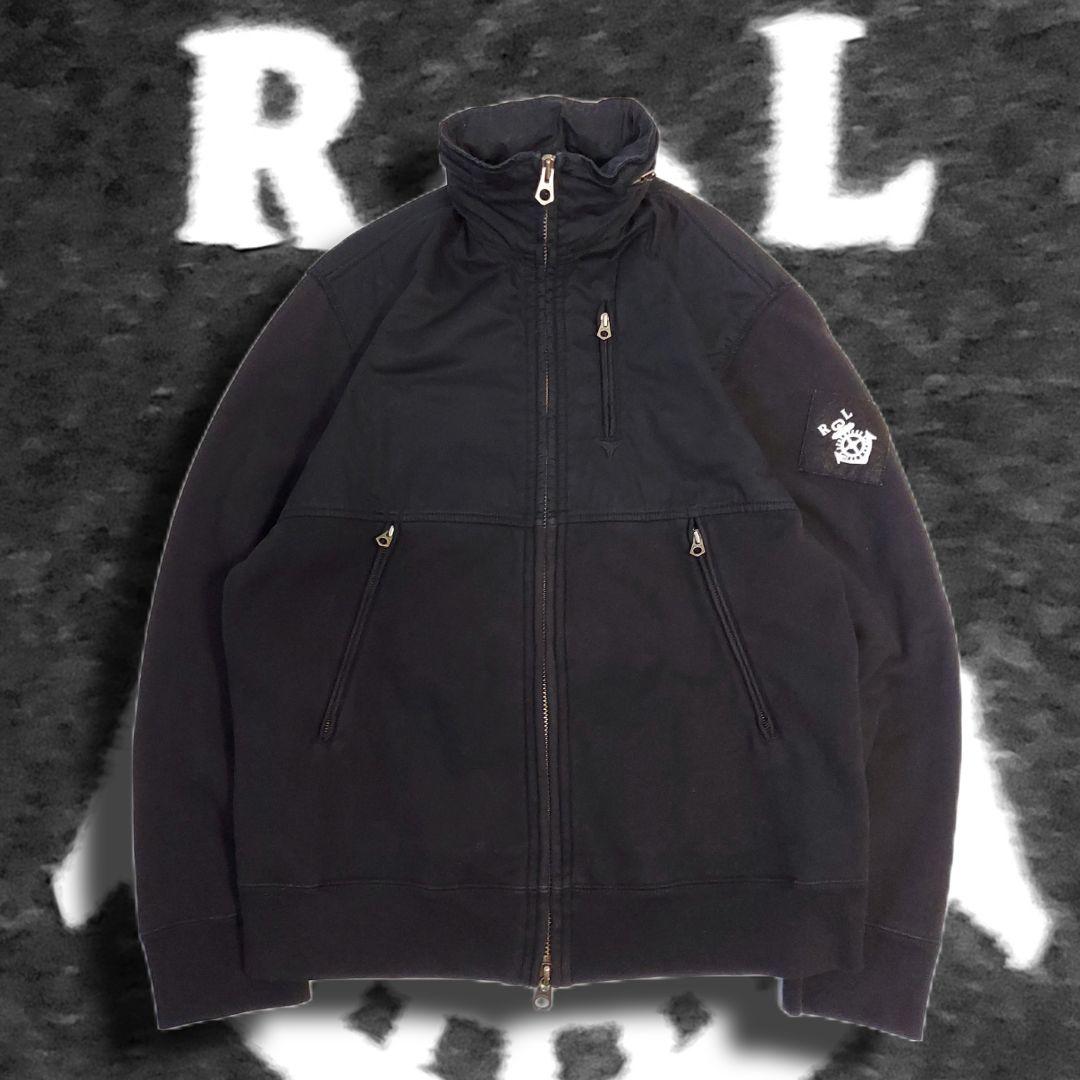 90s ポロバイラルフローレン 異素材レイヤード 裏起毛 ブルゾン L 黒 90s Polo Ralph Lauren Black Denim Drizzler Jacket 黒 L ポロラルフ