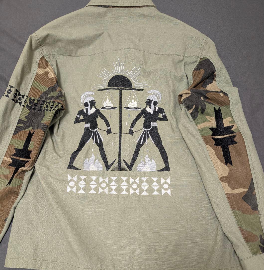 希少】BAL バル 刺繍 ミリタリーシャツ リップストップ カモフラ 切替