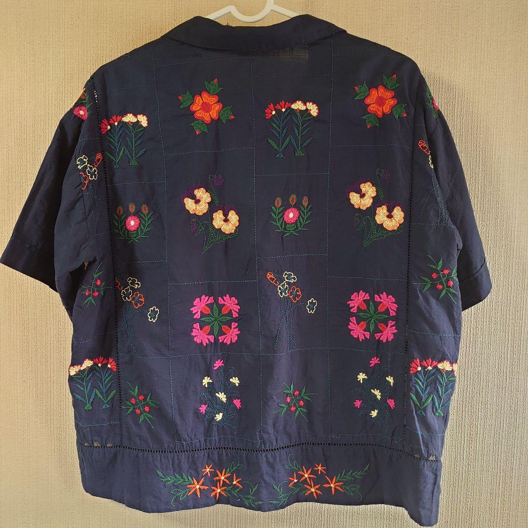 4/11まで】フリーダ Freada インドパッチワーク刺繍シャツ ネイビー