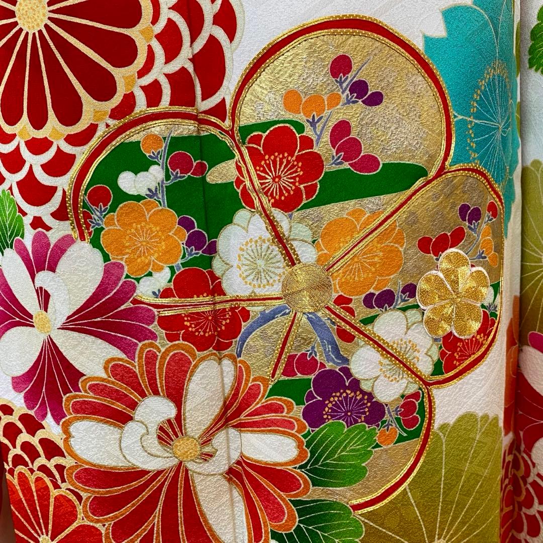 着物+帯】正絹 振袖 白系 金駒 ガード 袷 - メルカリ