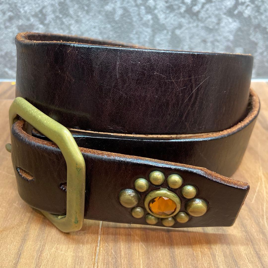 HTC フラワースタッズベルト イエローストーン&ダークブラウンレザー 32 正規取扱店 HTC(Hollywood Trading Company) Belt End Only #24S LG