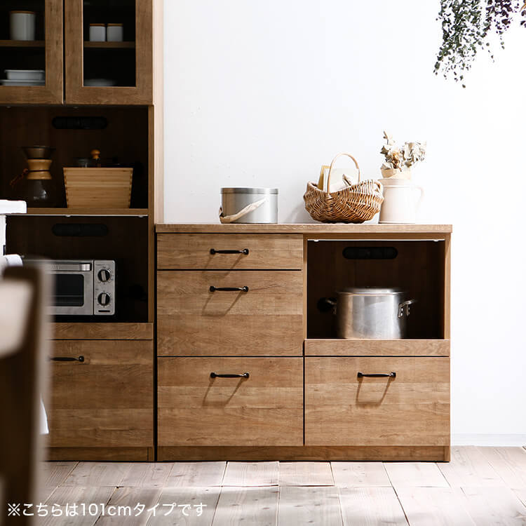 日本製のロータイプ食器棚(アンティークブラウン/アンティーク