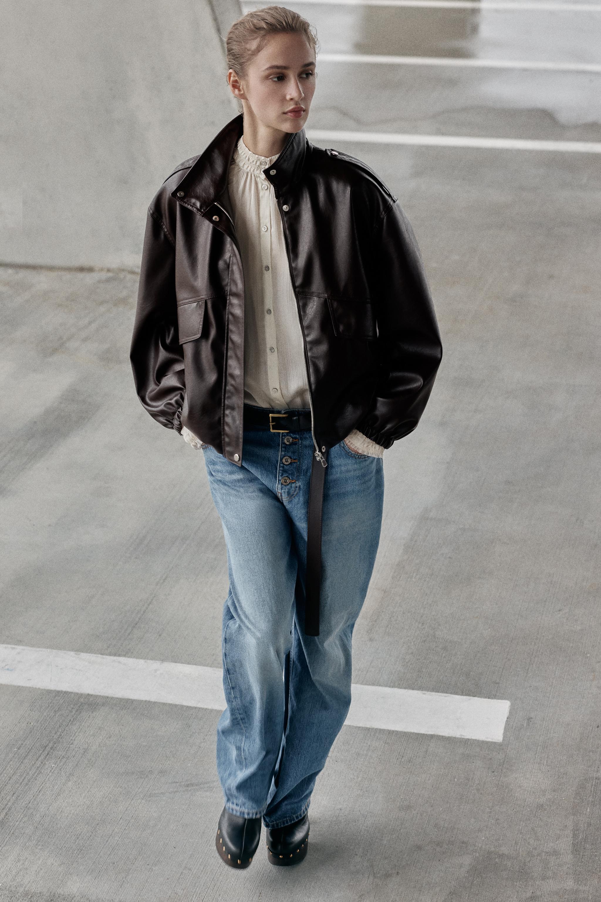 フェイクレザー ボンバージャケット - ダークブラウン | ZARA Japan / 日本