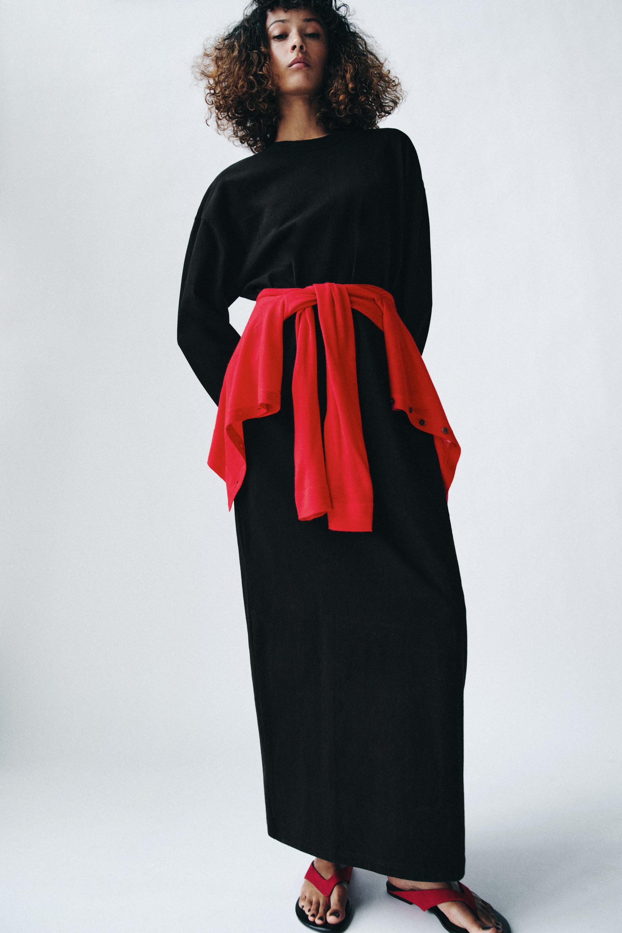 ロング丈コットンワンピース - ブラック | ZARA Japan / 日本