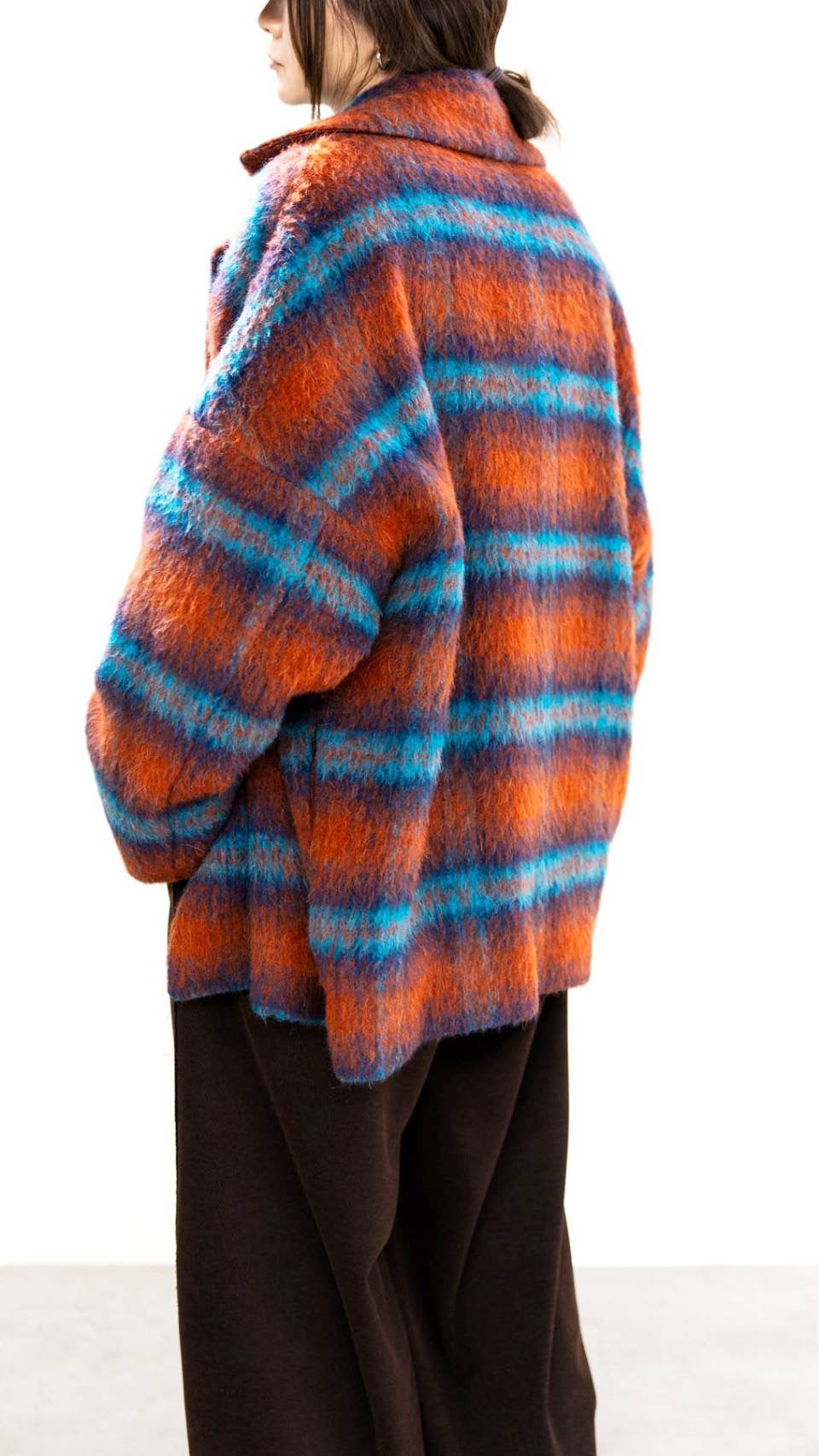 CLOCHE】チェックシャギーコート/550-84002