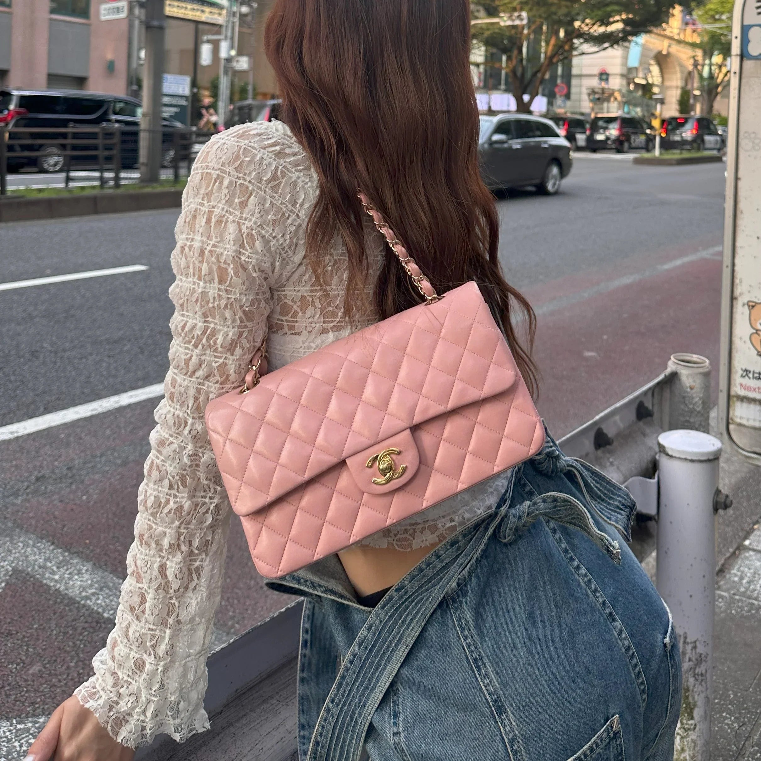 Chanel 2004-2005 Pink Lambskin Medium Classic Double Flap Shoulder