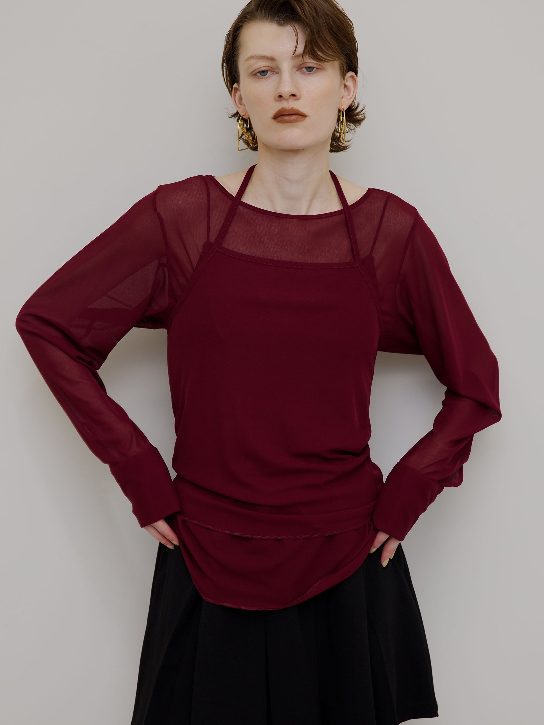 HALTER NECK LONG SLEEVE SET TOP