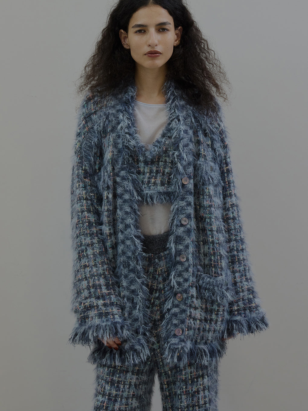 TWEED FRINGE KNIT CARDIGAN