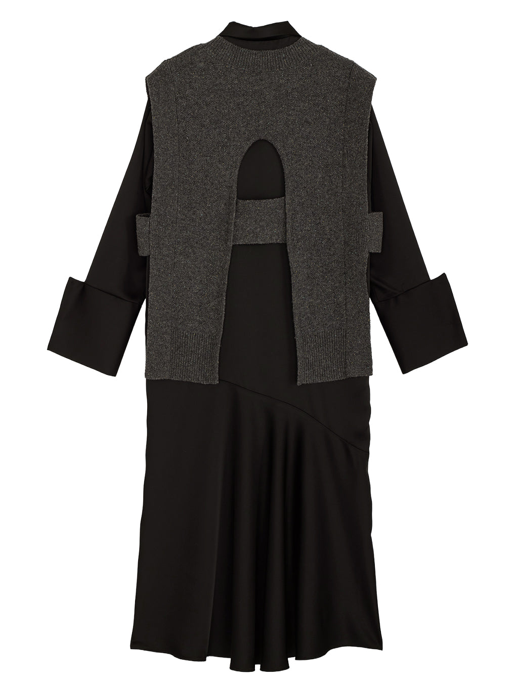 KNIT VEST SET SATIN DRESS