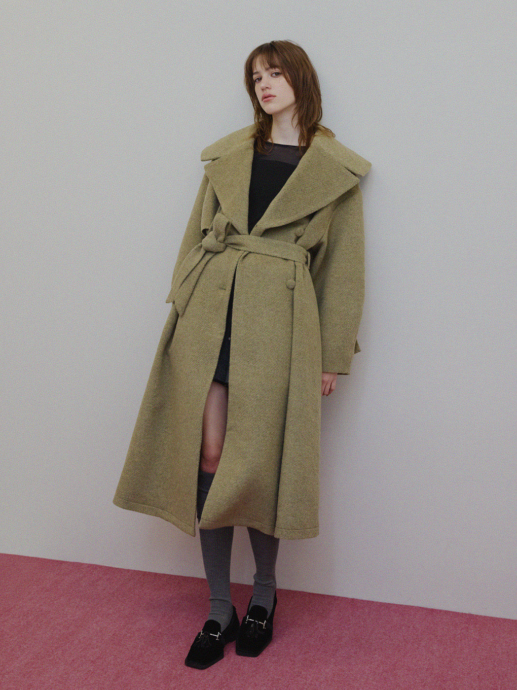 UND BIG ROUND COLLAR WOOL LONG COAT