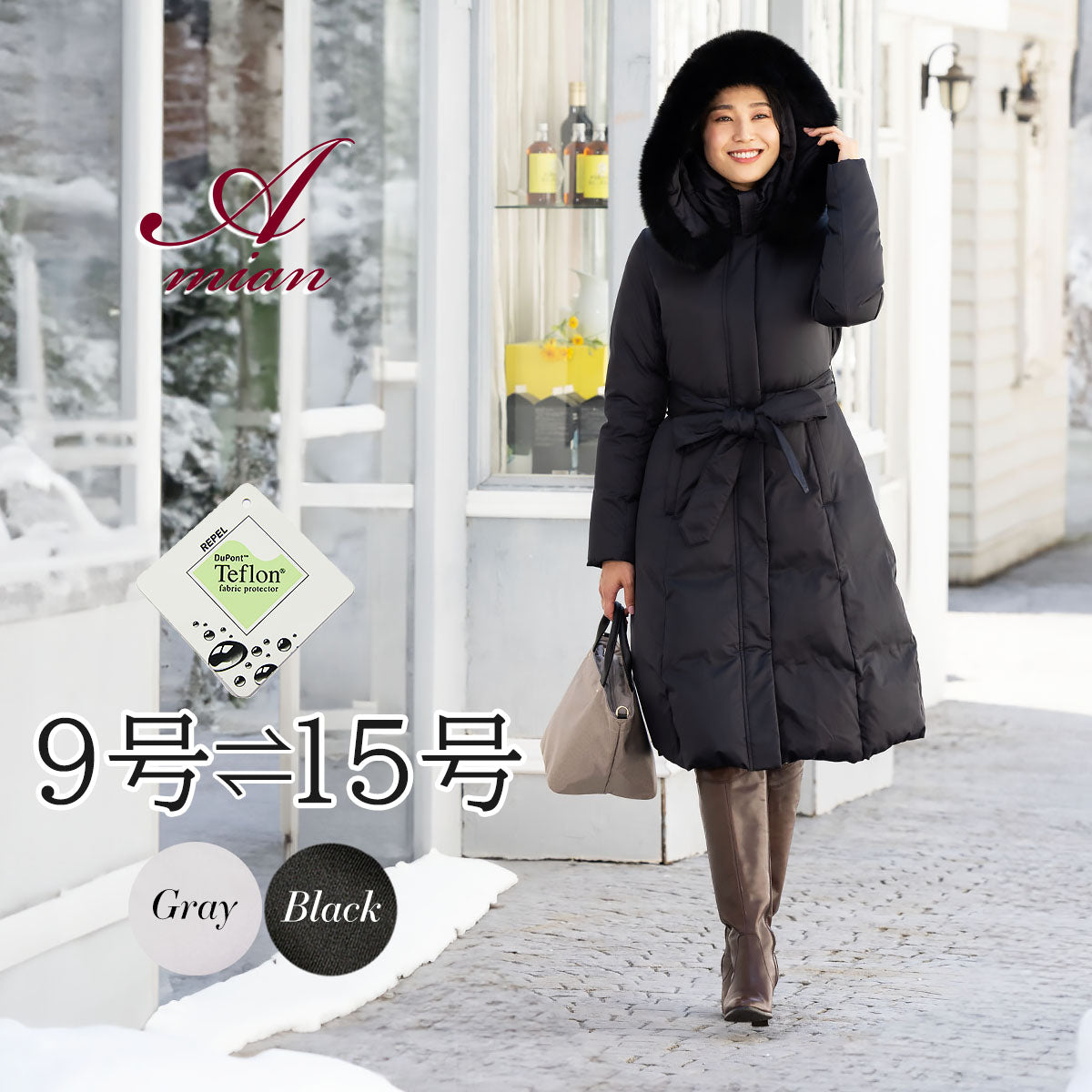 Amian House] 50% OFF SALE Super long down coat with fox fur Gray