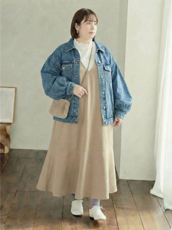 ストレッチ 五分袖 リブトップス×マーメイド ジャンスカ 2点