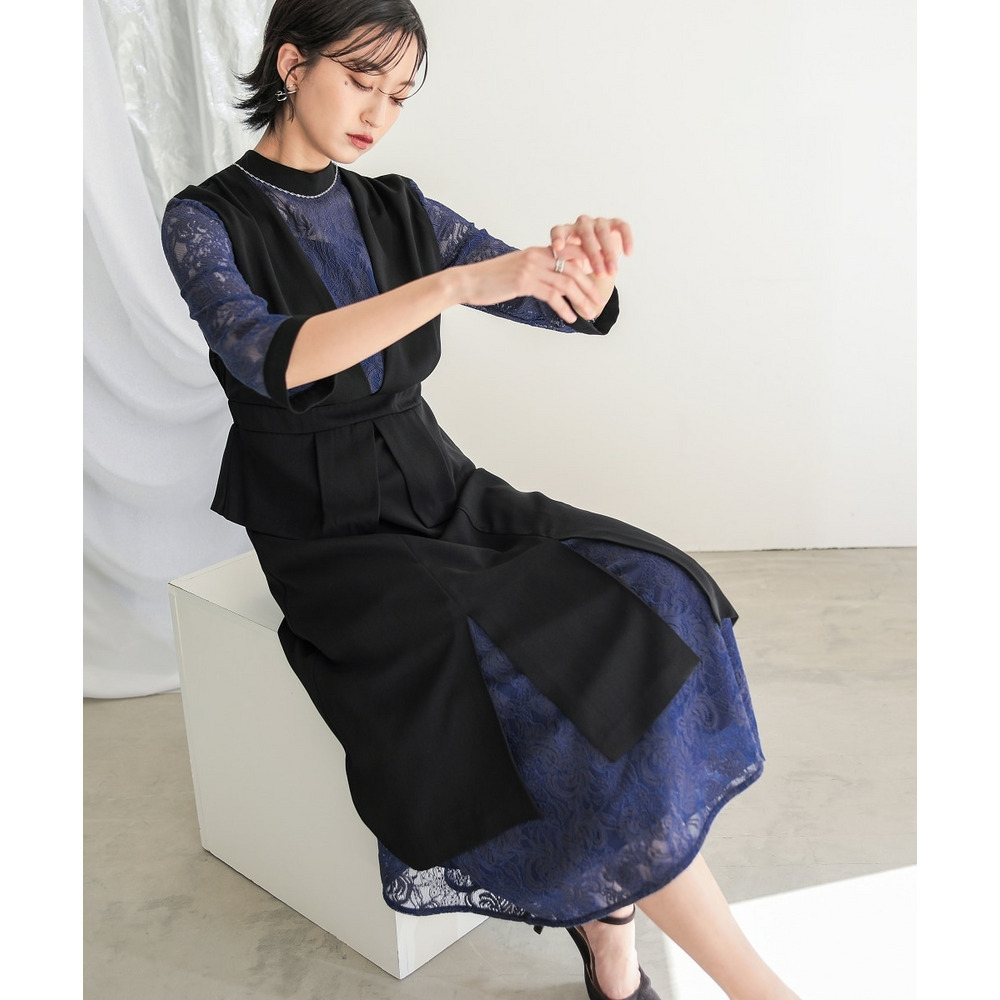 結婚式・パーティードレス】レース切替ワンピースドレス 大きいサイズ