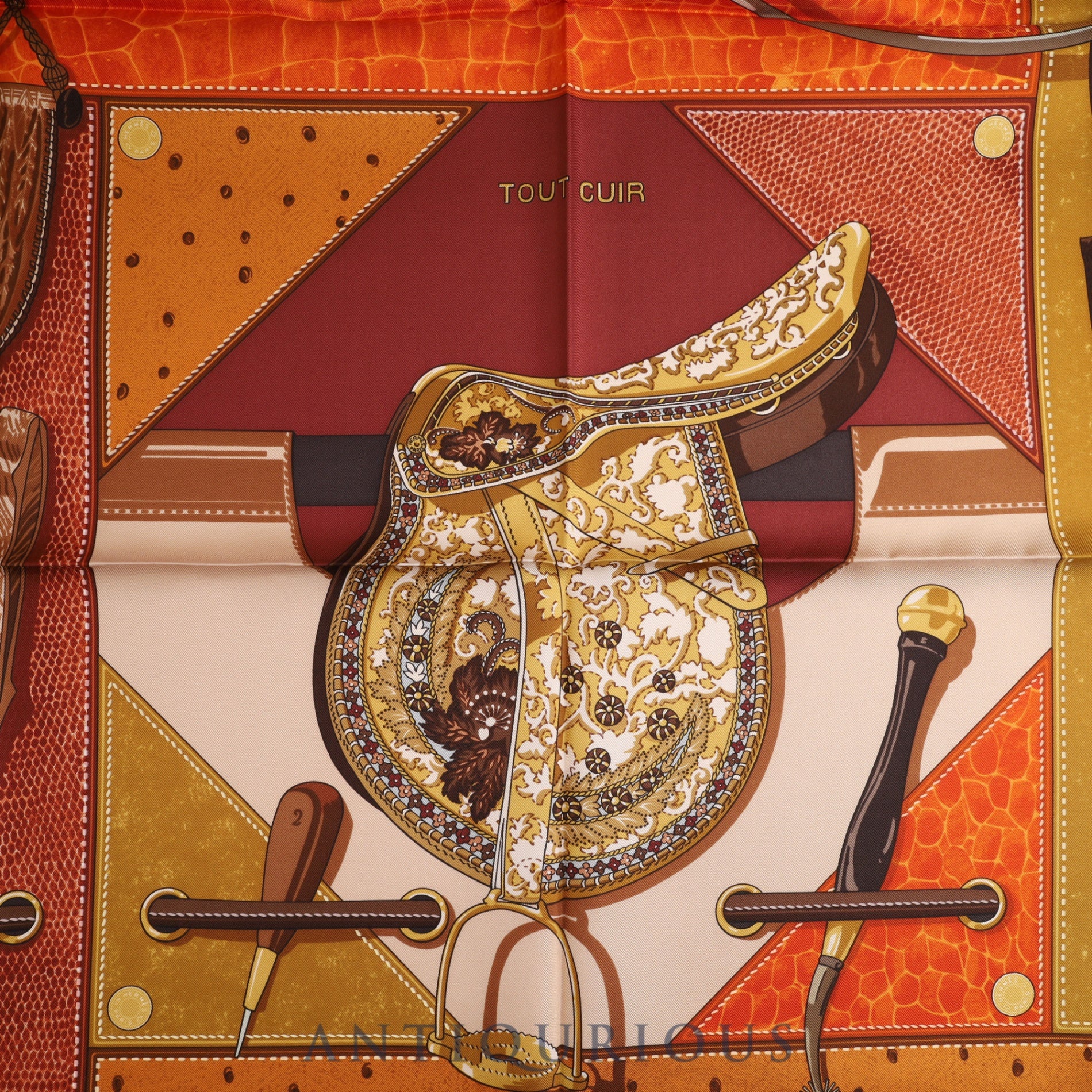 Hermes Scarf Carre 90 TOUT CUIR All leather Brown x Orange 100