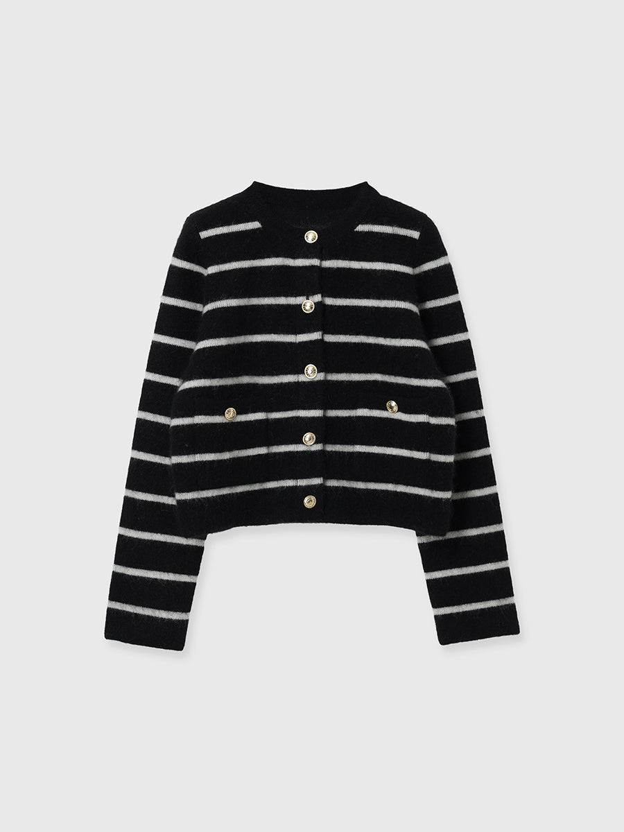 カシミヤブレンドノーカラーニットジャケット