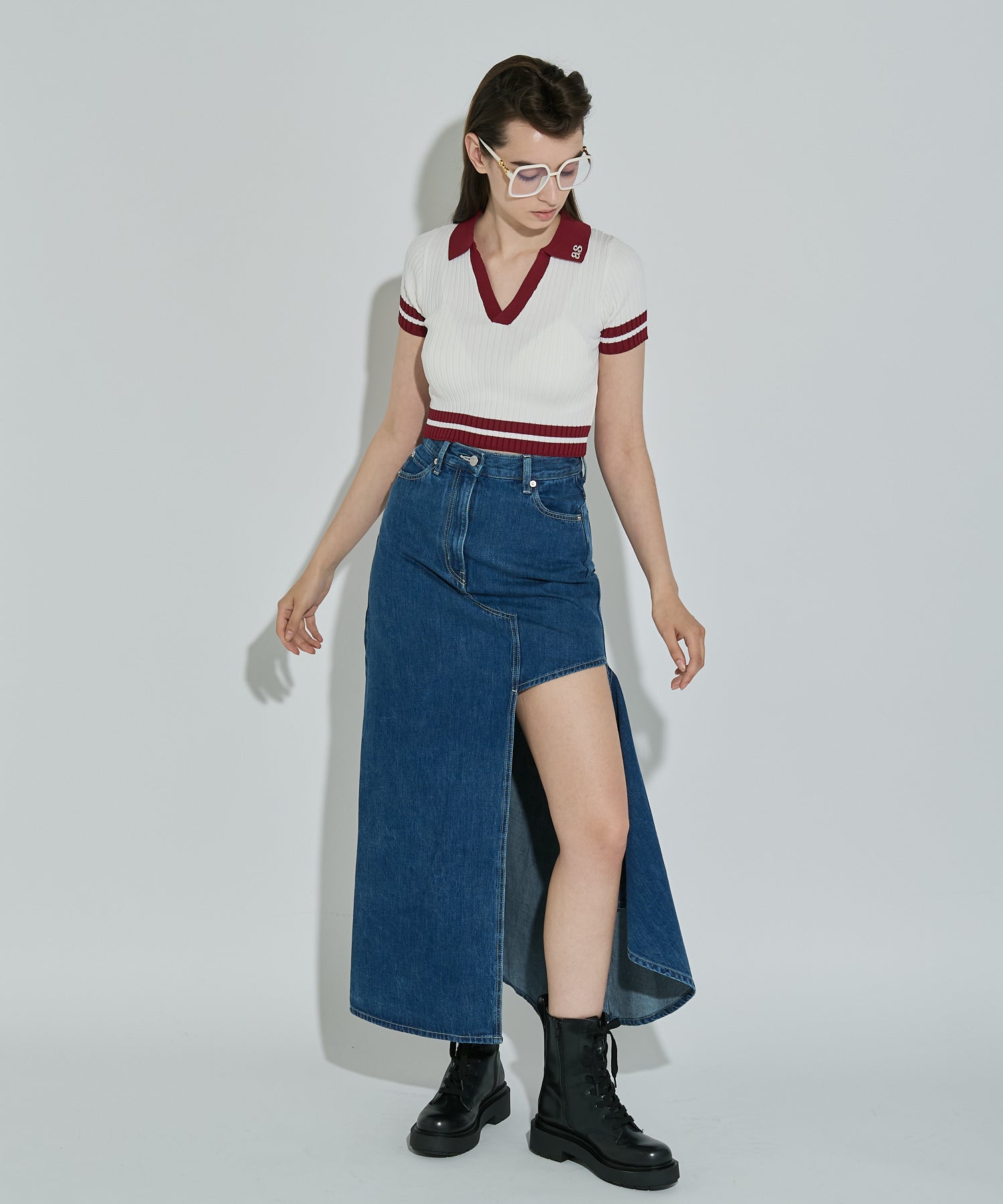 アシンメトリーカッティングヘムデニムロングスカート – ANNA SUI NYC