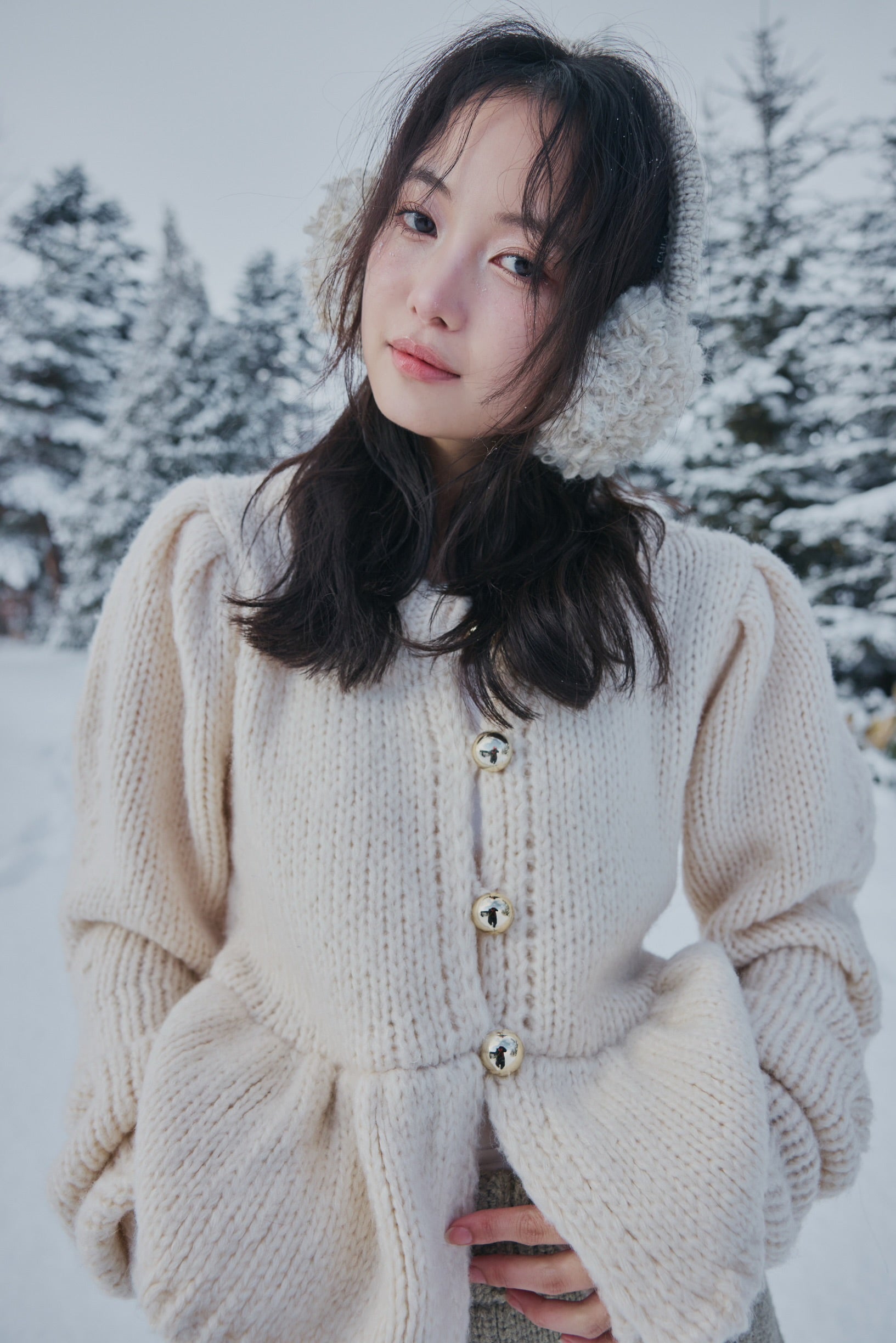 gold button puff sleeve knit – andequal