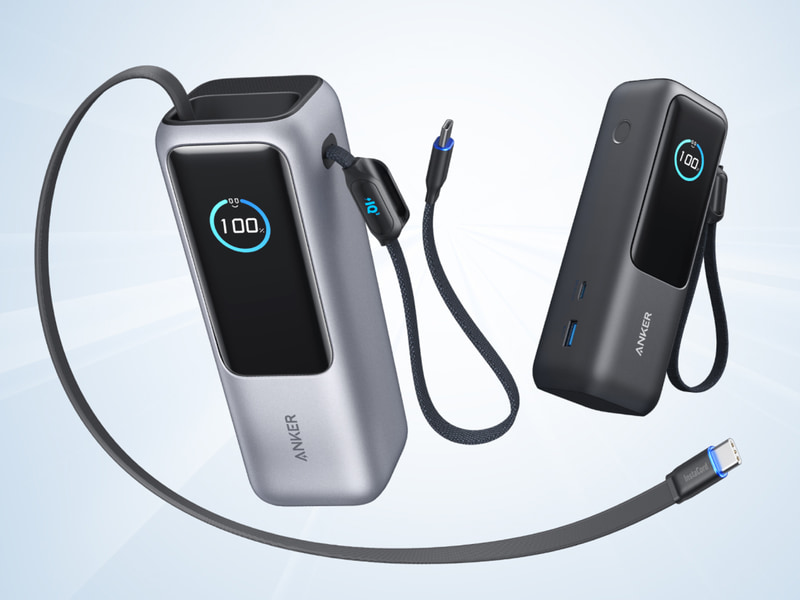巻取り式とストラップ型、2本のUSBケーブルを内蔵。2万5,000mAhのAnker