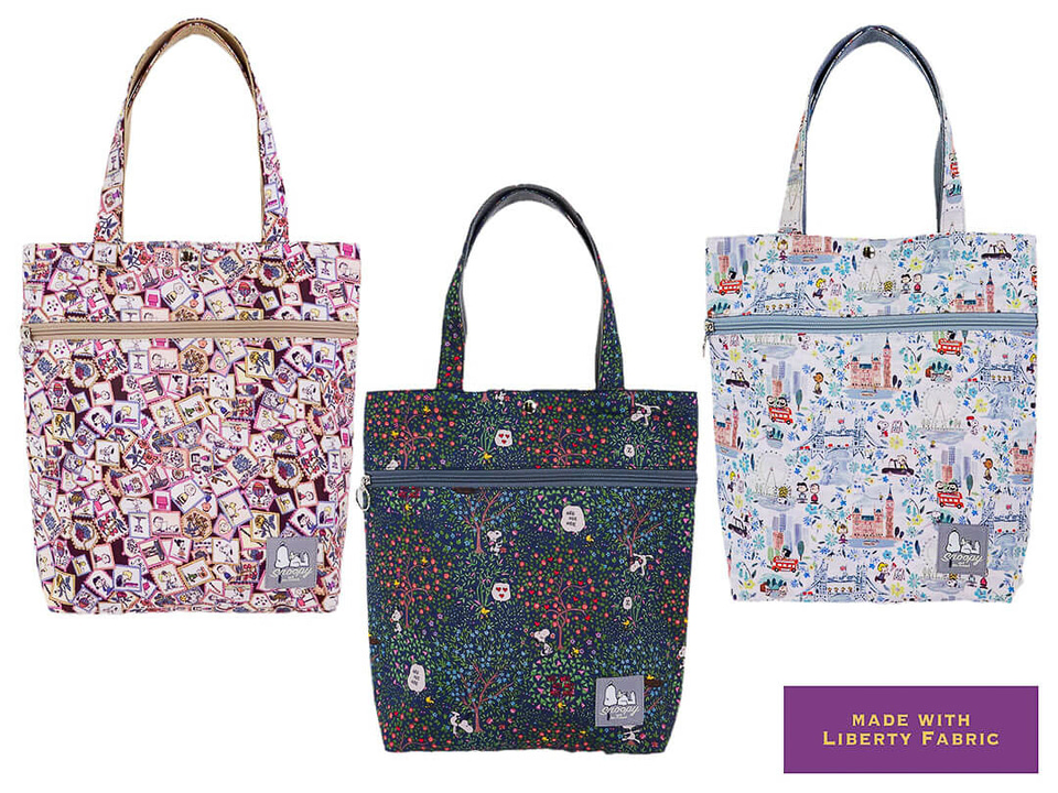 PEANUTS×リバティ・ファブリックス、スヌーピーとリバティ柄のトート