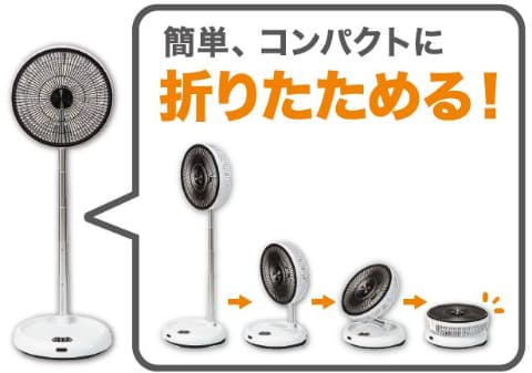 ニトリ、使わない時は折りたたんで平らになるコードレス扇風機 - 家電