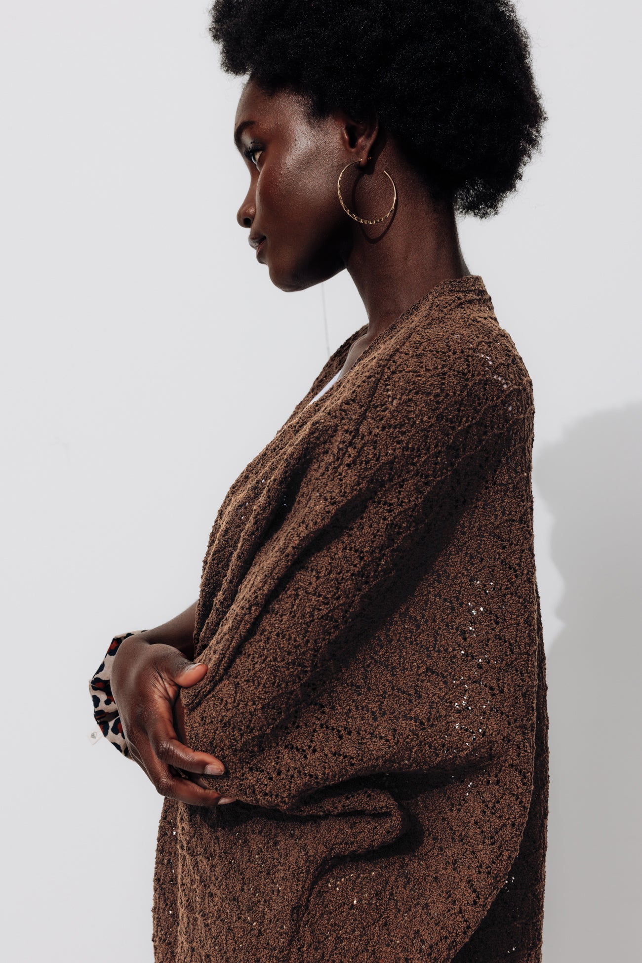 Crochet kimono cardigan - Chestnut brown
