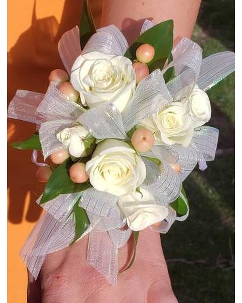 White Spray Rose Corsage with Hypericum Berries in Nashville TN