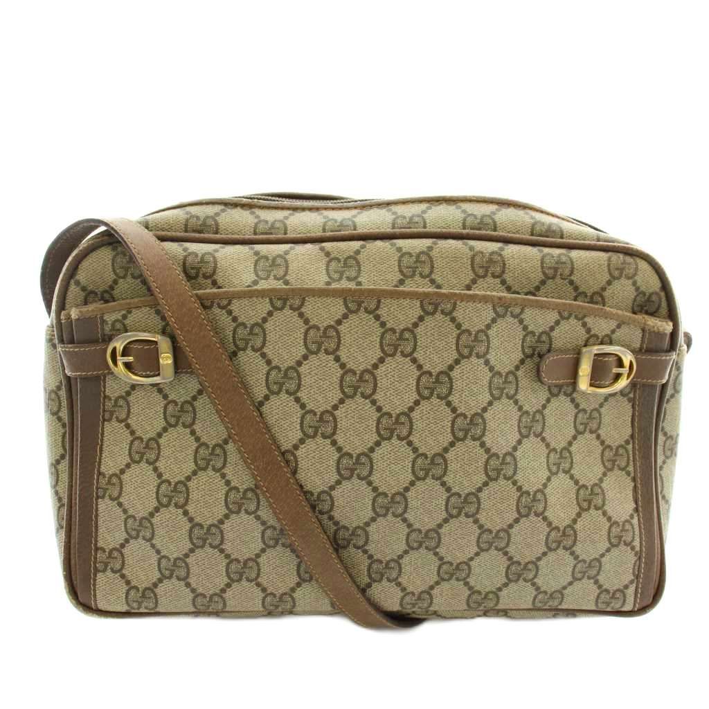 グッチ GUCCI ショルダーバッグ PVC レザー GGスプリーム 総柄 茶色