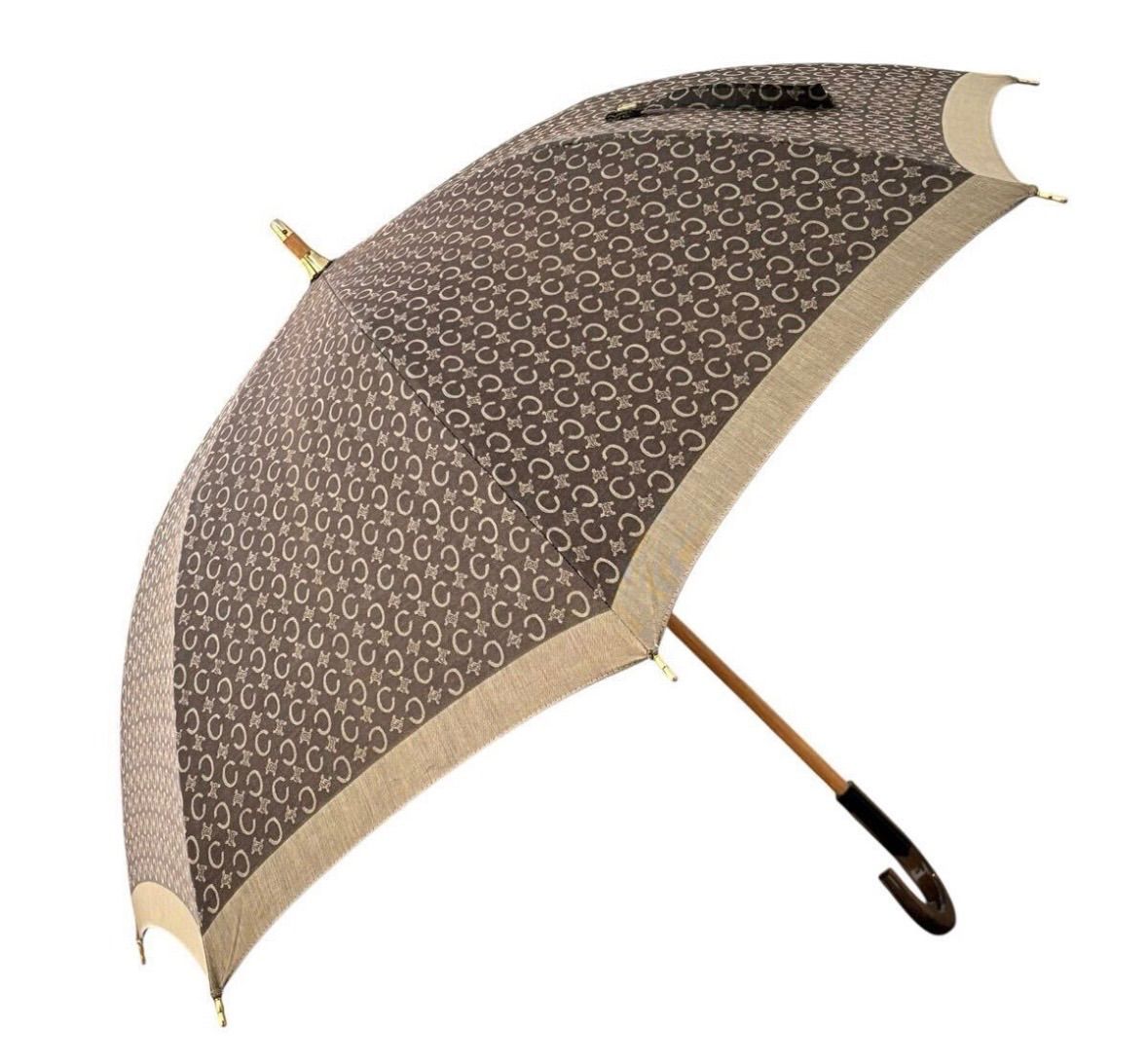 CELINE 美品 トリオンフ 日傘 長傘 ブラウン×ゴールドメタル金具