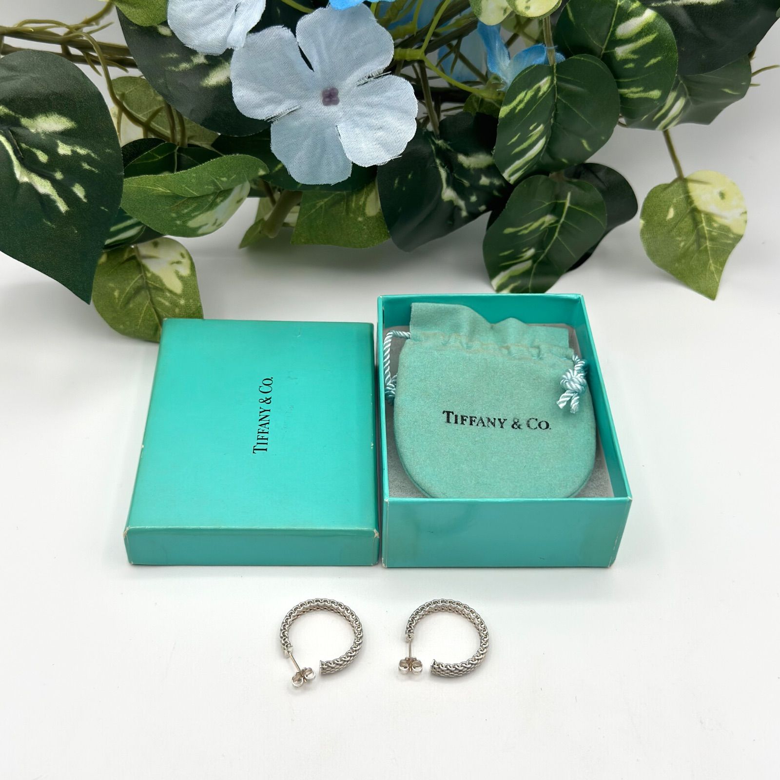 希少】ティファニー サマセット メッシュ フープ ピアス 2-102-27