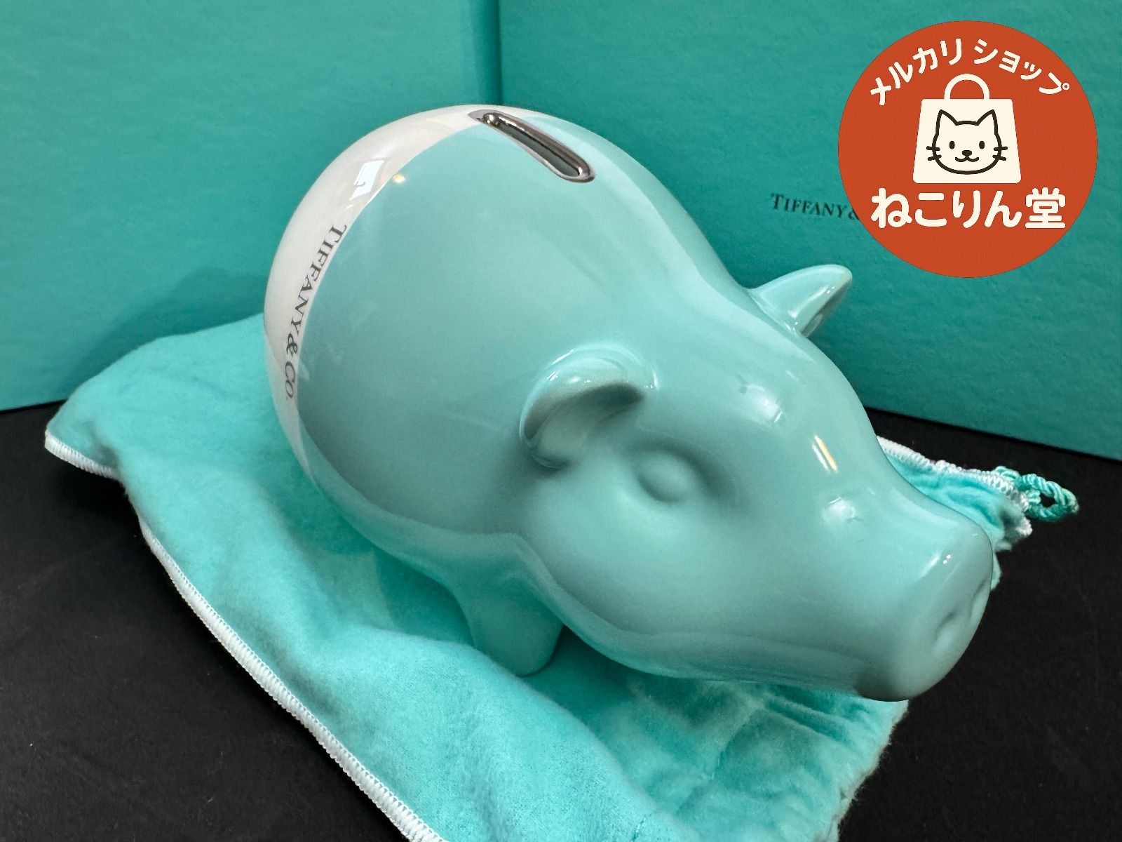 Tiffany&Co.ティファニー ピギーバンク 豚さん貯金箱 ブルーと白