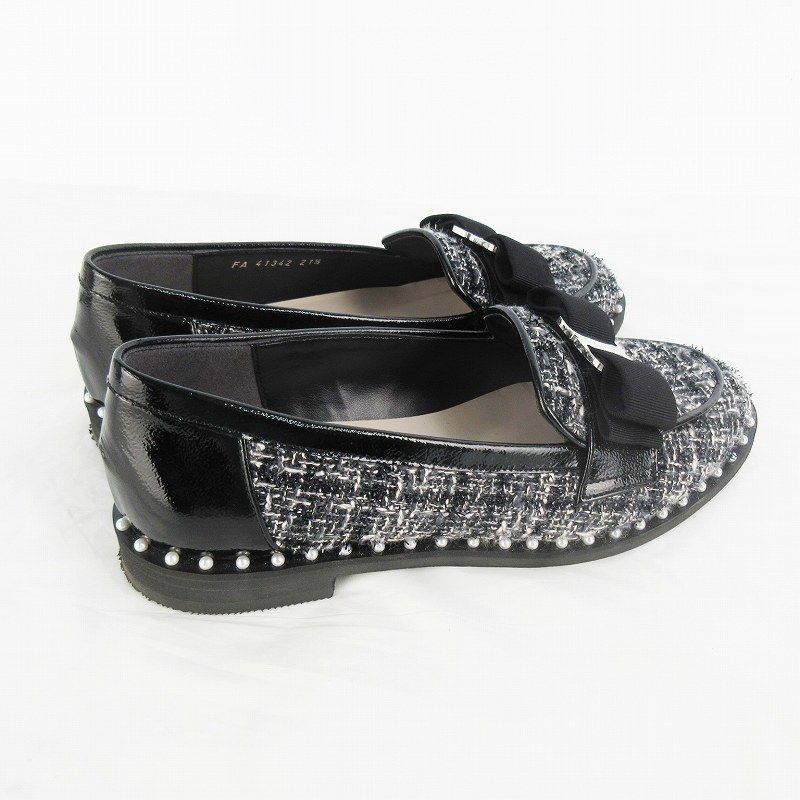 ダイアナ DIANA 現行 ローファー リボン フェイクパール ツイード