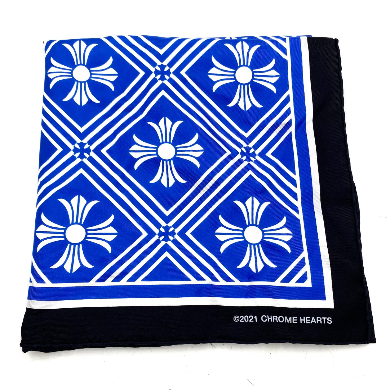 希少 CHROME HEARTS クロムハーツ シルク スカーフ ストール ブルー