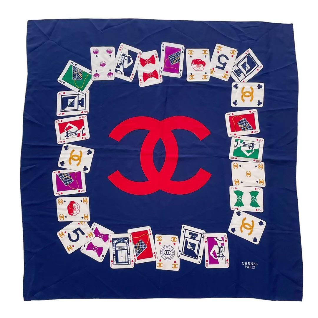 CHANEL シャネル ココマーク スカーフ トランプ柄 シルク ブルー 希少