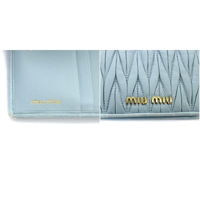 ミュウミュウ miumiu マテラッセ 財布 二つ折り レザー 水色 ブルー