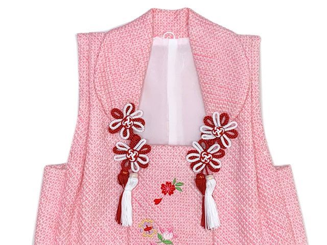 七五三 3歳 正絹 総絞り 被布 着物 バッグ 草履 髪飾り セット 七五三