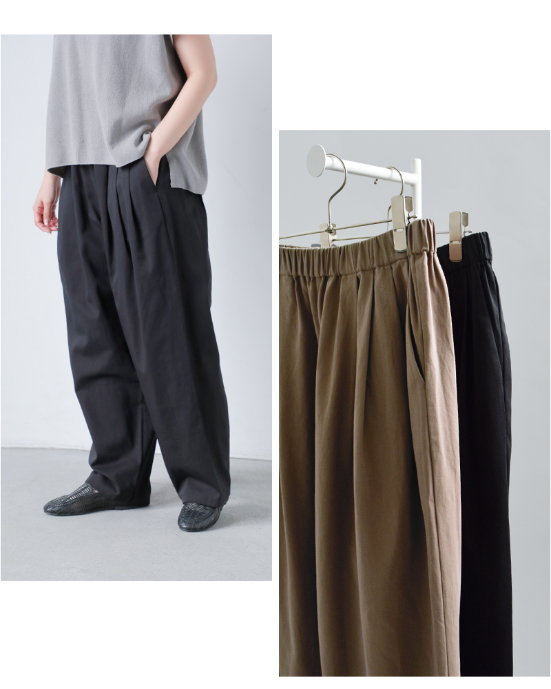 evam eva エヴァムエヴァ コットン タック ワイド パンツ e261t060