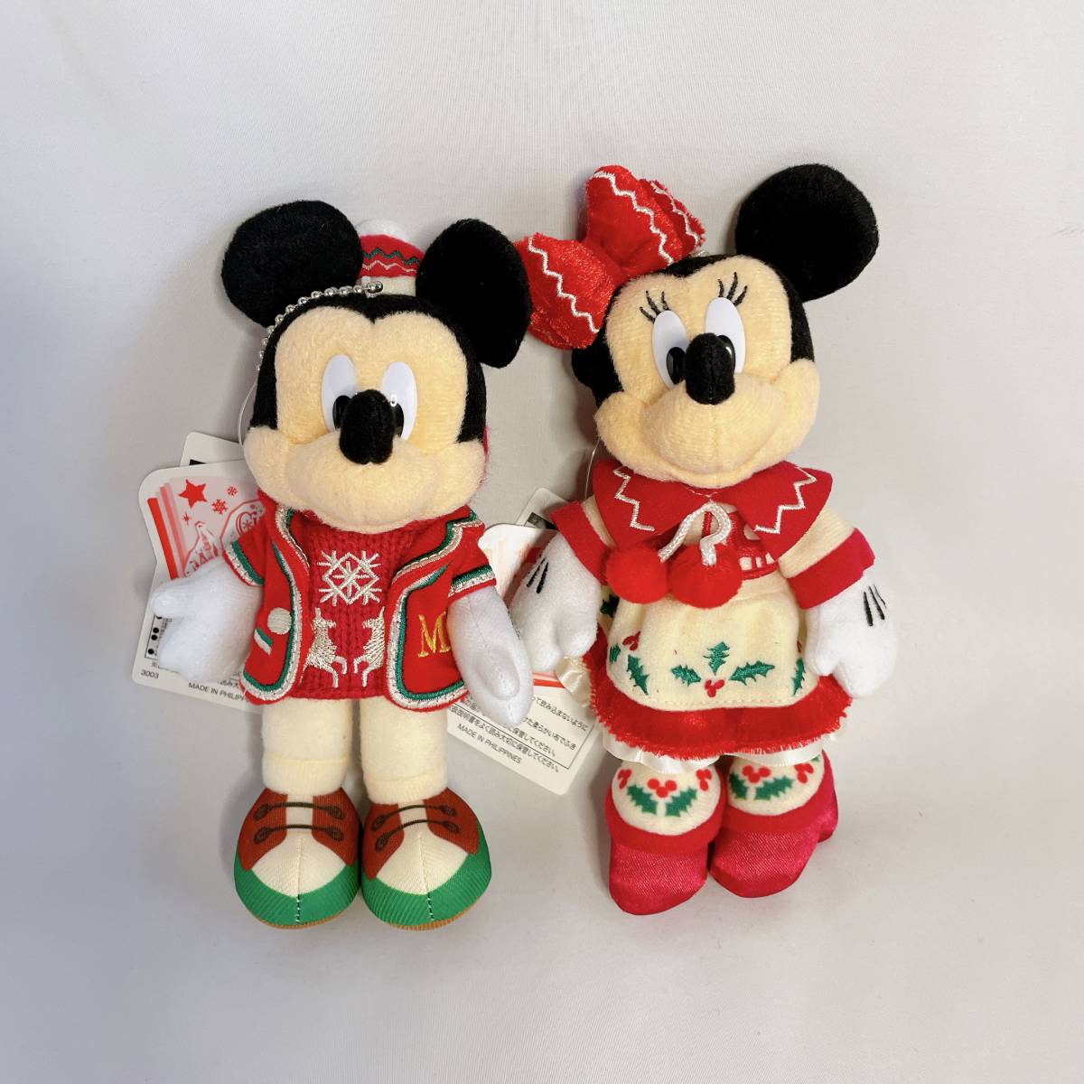 未使用・タグ付】ミッキー＆ミニー ぬいぐるみバッジ 2点 クリスマス