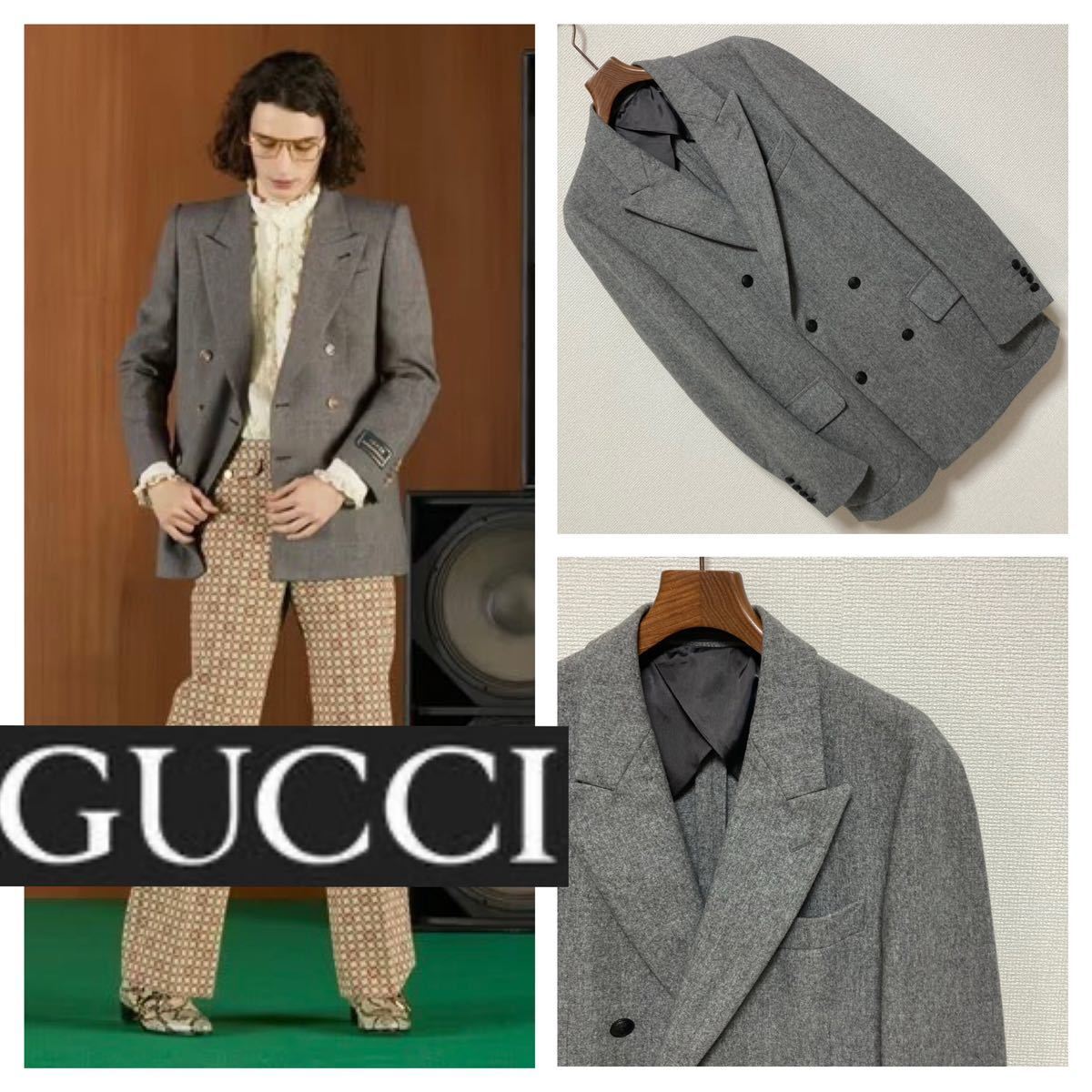 30万 GUCCI グッチ ダブル テーラード ジャケット ブラックボタン 46 M