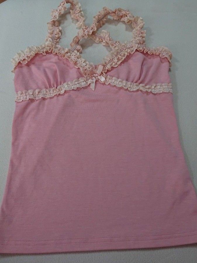 昔のLIZ LISA キャミソール ピンク 胸元レース ストラップレース