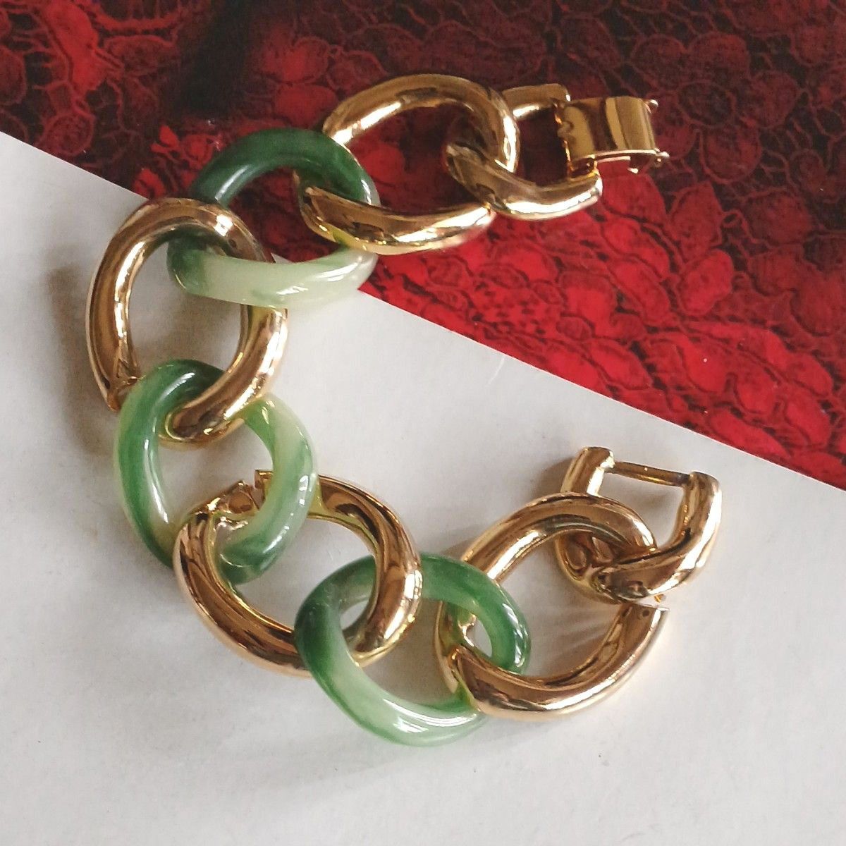 Kenneth Jay Lane ケネスジェイレーン 緑 ブレスレット KJL 大ぶり 鎖