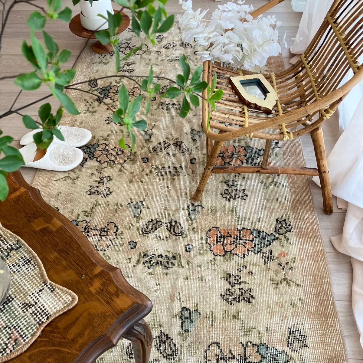 コーラル✳︎93×192カフェラテ／スカイブルー フラワー トルコ