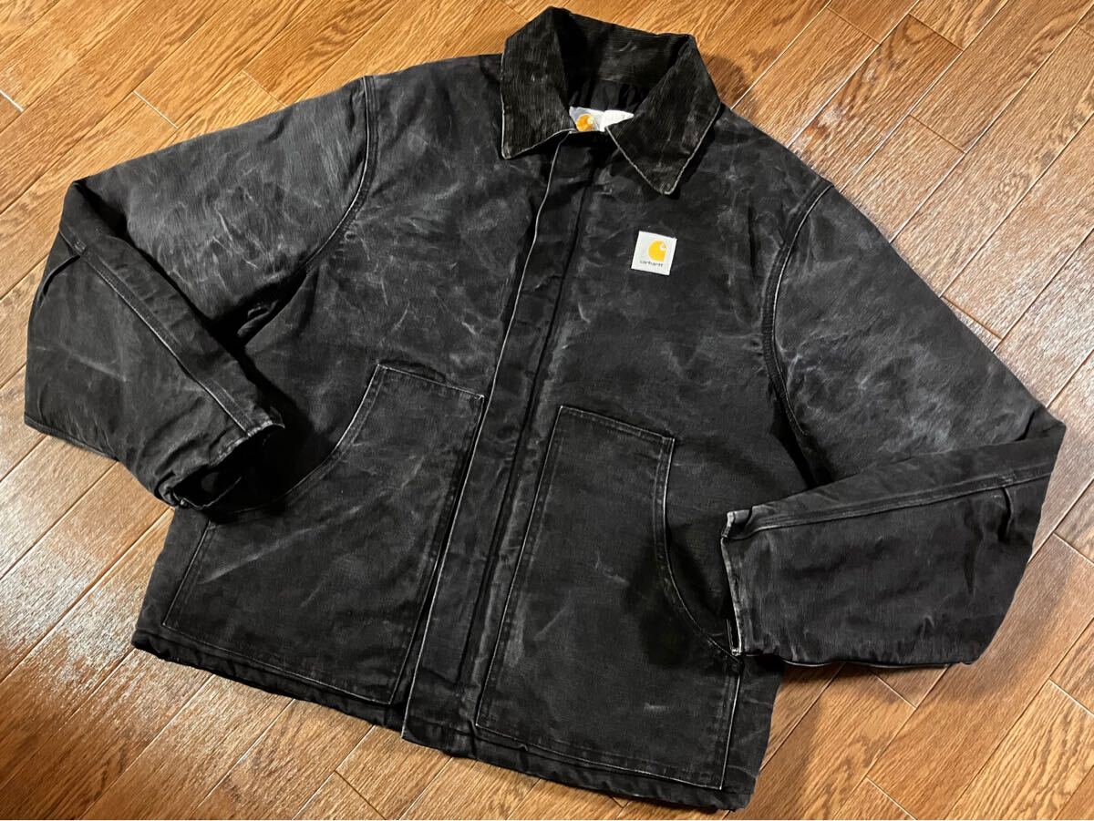 80s USA製 Carhartt トラディショナルジャケット ブラック 46(L) TALL